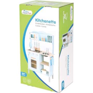 New Classic Toys Blue Wooden Pretend Play Kitchen for Kids