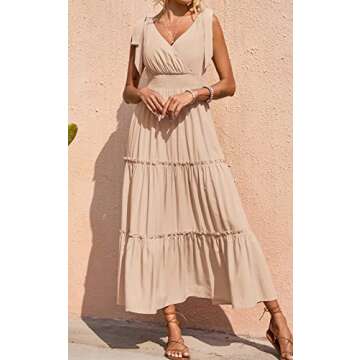 PRETTYGARDEN Women's Summer Boho Spaghetti Strap Sleeveless Tiered Maxi Dress Beach Tie Strap Smocke...