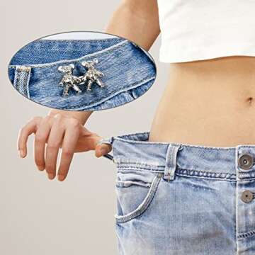 TOOVREN Cute Bear Button Pins for Jeans, No Sew and No Tools Instant Pant Waist Tightener, Adjustabl...