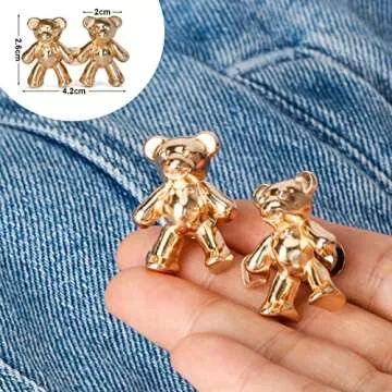 TOOVREN Cute Bear Button Pins for Jeans, No Sew and No Tools Instant Pant Waist Tightener, Adjustable Jean Buttons Pins for Loose Jeans 4 Sets Replacement Pant Clips for Waist Buckle