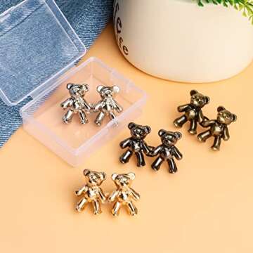 TOOVREN Cute Bear Button Pins for Jeans, No Sew and No Tools Instant Pant Waist Tightener, Adjustable Jean Buttons Pins for Loose Jeans 4 Sets Replacement Pant Clips for Waist Buckle