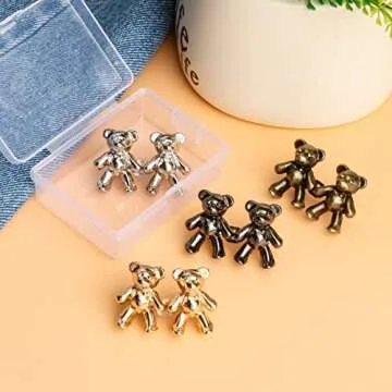TOOVREN Cute Bear Button Pins for Jeans, No Sew and No Tools Instant Pant Waist Tightener, Adjustable Jean Buttons Pins for Loose Jeans 4 Sets Replacement Pant Clips for Waist Buckle