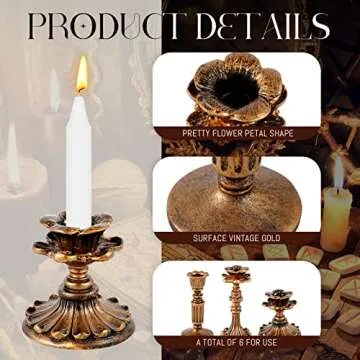 Suclain 6 Pcs Vintage Candlestick Holders Taper Resin Candle Holder Retro Antique Candle Holder Floral Decorative Candle Sticks for Wedding Anniversary Table Fireplace Home Decoration (Bronze)