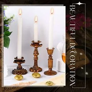 Suclain 6 Pcs Vintage Candlestick Holders Taper Resin Candle Holder Retro Antique Candle Holder Floral Decorative Candle Sticks for Wedding Anniversary Table Fireplace Home Decoration (Bronze)