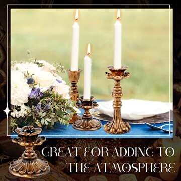 Suclain 6 Pcs Vintage Candlestick Holders Taper Resin Candle Holder Retro Antique Candle Holder Floral Decorative Candle Sticks for Wedding Anniversary Table Fireplace Home Decoration (Bronze)