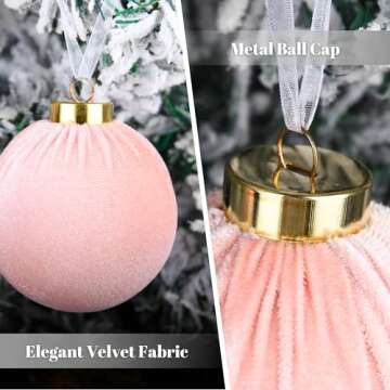 Velvet Ornaments for Christmas Tree Decorations - Light Baby Pink Xmas Ball Ornament for Indoor Holi...