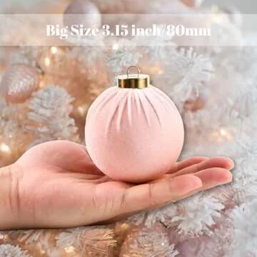 Pink Velvet Christmas Ornaments - Shatterproof Decor Pack of 9