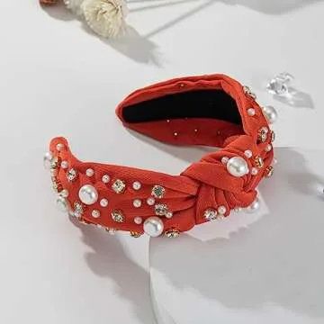 Mixcbe Pearl Knotted Jeweled Headband for Women Pearl Rhinestone Crystal Embellished Hairband Fashio...