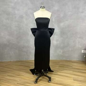 Satin Formal Wedding Guest Dresses Strapless Prom Midi Dress 2025 Mermaid Evening Party Gown for Wedding Cocktail Party Gowns for Women Bow Long Dresses with Slit Blue-2