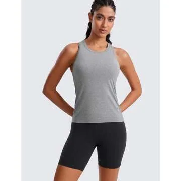 CRZ YOGA Seamless Womens Breathable Workout Tank Tops Racerback High Neck Sleeveless Running Athleti...