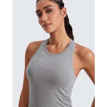 CRZ YOGA Seamless Womens Breathable Workout Tank Tops Racerback High Neck Sleeveless Running Athletic Shirts Slate Grey Marl Small