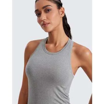 CRZ YOGA Seamless Womens Breathable Workout Tank Tops Racerback High Neck Sleeveless Running Athletic Shirts Slate Grey Marl Small
