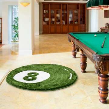 Beyond Deco 8 Ball Rug 35” Inches, Handmade Tufted Round Aesthetic Area Rugs, Fluffy & Preppy Decor 8ball Design, Perfect for Living Room, Bedroom, playroom Soft Cool Floor Carpet