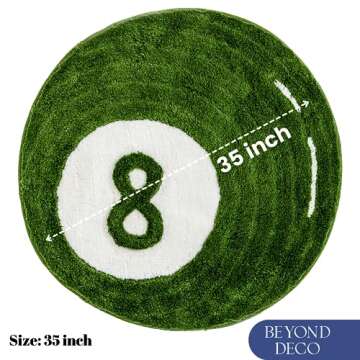 Beyond Deco 8 Ball Rug 35” Inches, Handmade Tufted Round Aesthetic Area Rugs, Fluffy & Preppy Decor 8ball Design, Perfect for Living Room, Bedroom, playroom Soft Cool Floor Carpet