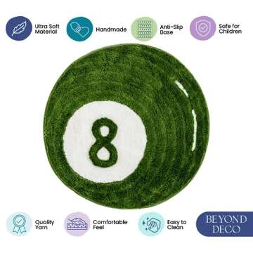 Beyond Deco 8 Ball Rug 35” Inches, Handmade Tufted Round Aesthetic Area Rugs, Fluffy & Preppy Decor 8ball Design, Perfect for Living Room, Bedroom, playroom Soft Cool Floor Carpet
