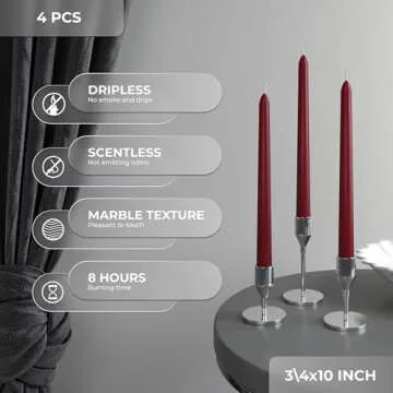 CANDWAX Burgundy Dripless 10 inch Taper Candles Set of 4