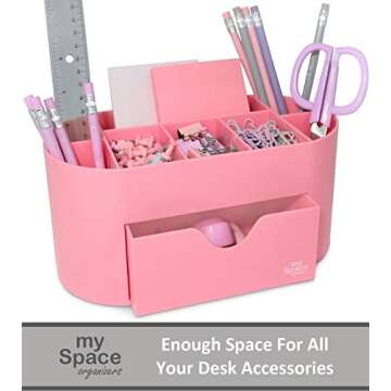 Pink Desk Organizer for Office Supplies and Desk Accessories - Pen Holder Desktop Organization for R...
