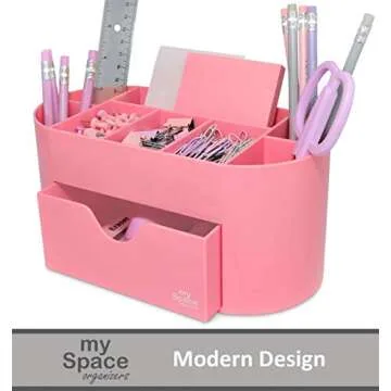 Pink Desk Organizer for Office Supplies and Desk Accessories - Pen Holder Desktop Organization for Room College Dorm Home School (Pink)