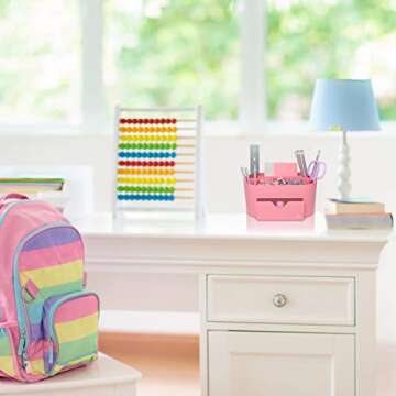Pink Desk Organizer for Office Supplies and Desk Accessories - Pen Holder Desktop Organization for Room College Dorm Home School (Pink)