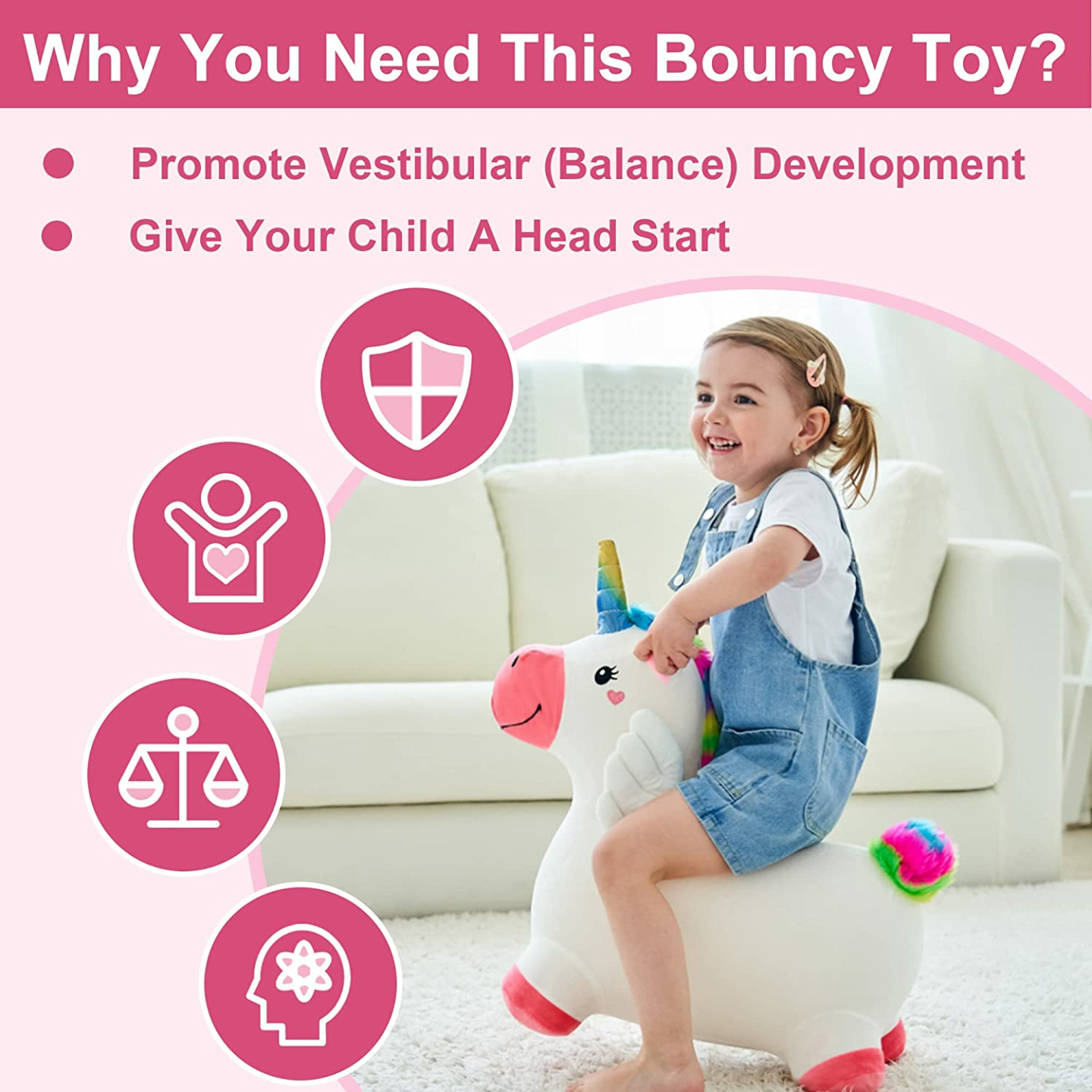Unicorn Bouncy Horse for Toddlers - iPlay, iLearn