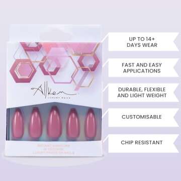 Allkem Mauve Press on Nails | Glossy Long Coffin | 10 Sizes - 20 Pcs Ballerina Nail Kit with Glue