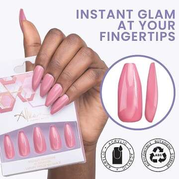 Allkem Mauve Press on Nails | Glossy Long Coffin Set