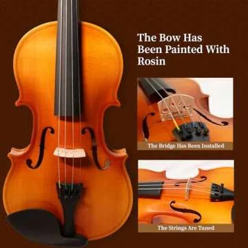 YorRay Violin 4/4 Full Size Kit for Adults Beginner, Violin Fiddle Set for Student with Rosewood Bow, Extra Strings&Bridge, 2 rosins, Tuner, Fingerboard Stickers, Shoulder Rest, Case