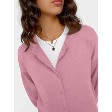 Trendy Queen Cropped Cardigan Sweaters for Women Lightweight Crop Cotton Knit Y2k Fall Outfits Fashion Clothes 2025 Pink S