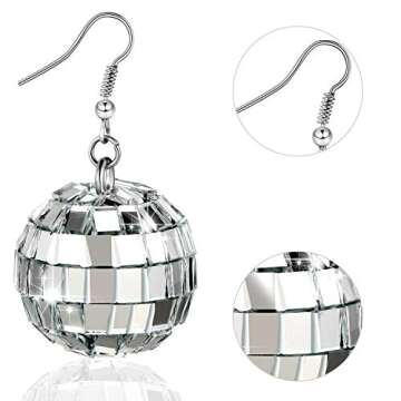 Hicarer 5 Pairs Disco Ball Earrings 30 mm 60's 70's Dance Party Silver Costume Accessories for Women Christmas Disco Outfits