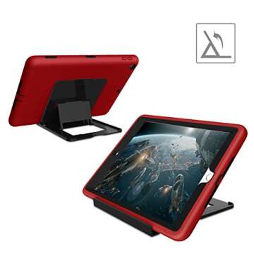 Hocase Compatible with iPad 5th/6th Generation Case, High-Impact Shock Absorbent Dual Layer Silicone+Hard PC Bumper Protective Case - Red/Black