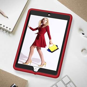 Hocase Compatible with iPad 5th/6th Generation Case, High-Impact Shock Absorbent Dual Layer Silicone+Hard PC Bumper Protective Case - Red/Black