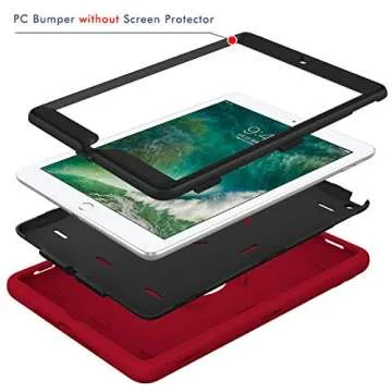 Hocase Compatible with iPad 5th/6th Generation Case, High-Impact Shock Absorbent Dual Layer Silicone+Hard PC Bumper Protective Case - Red/Black