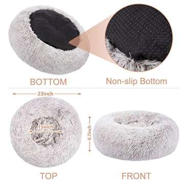 SHU UFANRO Calming Dog Beds for Small Medium Large Dogs, Small Dog Bed and Cat Bed, Washable Round Donut Pet Bed, Anti-Slip Faux Fur Fluffy Anti Anxiety Dog Bed