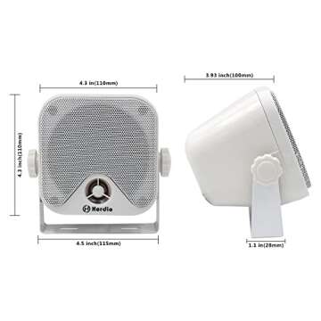 Herdio 4 Inches Marine Box Bluetooth Speakers -Compact Waterproof Audio Sound System with 100 Watt Power for Boat Golf cart Jeep ATV UTV Truck Heavy Duty Powersports Vehicles Courtyard (White)