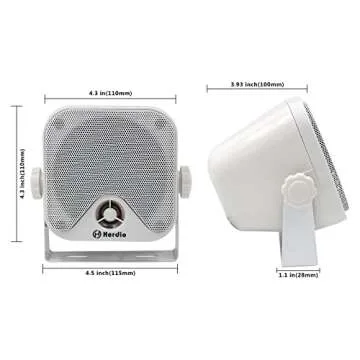 Herdio 4 Inches Marine Box Bluetooth Speakers -Compact Waterproof Audio Sound System with 100 Watt Power for Boat Golf cart Jeep ATV UTV Truck Heavy Duty Powersports Vehicles Courtyard (White)