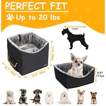 Dog Car Seat for Small Dogs, Elevated Dog Booster Seat Pet Travel Carrier Bed for Car with Adjustable Straps Pet Car Booster Seat for Small Dogs Cats