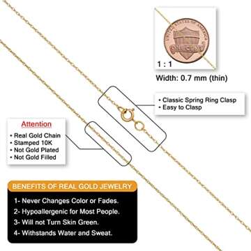 Kooljewelry 10k Yellow Gold Rope Chain Pendant Necklace (0.7 mm, 14 inch)
