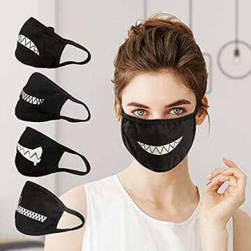 gootrades Set of 4 Teeth Pattern Unisex Cotton Blend Anti Dust Face Mouth Mask