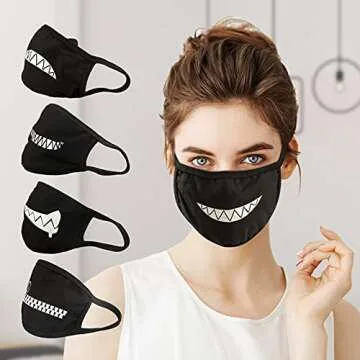 gootrades Set of 4 Teeth Pattern Unisex Cotton Blend Anti Dust Face Mouth Mask