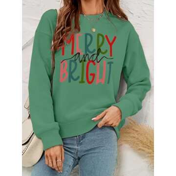 IZYJOY Merry and Bright Christmas Sweatshirt for Women