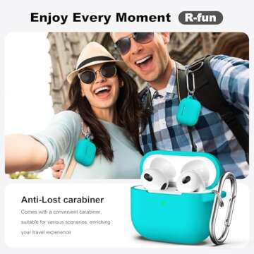 R-fun Compatible with AirPods 3 Case Cover, Silicone Protective Accessories Skin with Keychain Compa...