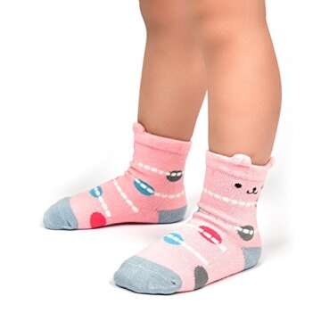 12 Pairs Toddler Girl Grip Socks Non Skid Cotton Crew Socks, Baby Socks Girl Anti Slip Socks for Kids Girls (12 Pairs, 6-12 Months)