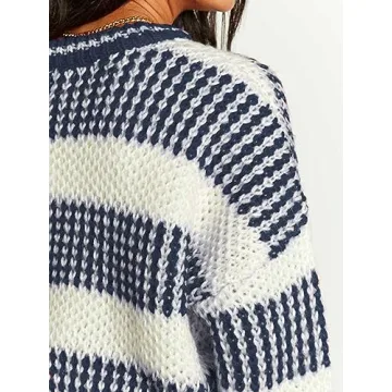 ZAFUL Women's 2024 Fall Winter Color Block Striped Sweater Crew Neck Sweaters Casual Loose Knit Sweater