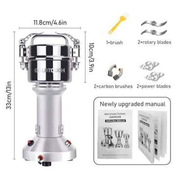 Goldtouch 150g Grain Mill Grinder 1500W Electric Stainless Steel Grain Grinder High-Speed Pulverizer Powder Machine for Dry Wheat, Oats, Corn, Pepper and Coffee Beans (150g Stand Type)