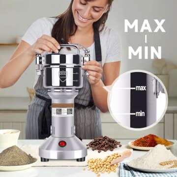 Goldtouch 150g Grain Mill Grinder 1500W Electric Stainless Steel Grain Grinder High-Speed Pulverizer Powder Machine for Dry Wheat, Oats, Corn, Pepper and Coffee Beans (150g Stand Type)