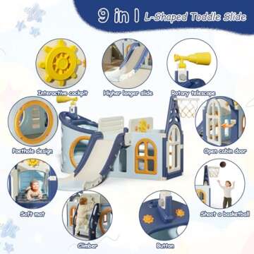 YUYUE 9 in 1 Toddler Slide, Kid Slide for Toddlers Age 3-6,Pirate Ship Toddler Slide with Basketball...