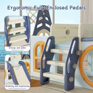 YUYUE 9 in 1 Toddler Slide, Kid Slide for Toddlers Age 3-6,Pirate Ship Toddler Slide with Basketball Hoop,Indoor and Outdoor Baby Climber Playset Playground Freestanding Slide