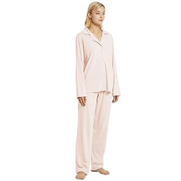 Honypove 100% Cotton Pajama Set for Women Long Sleeve Womens Sleepwear Button Down NightWear Soft Pj...