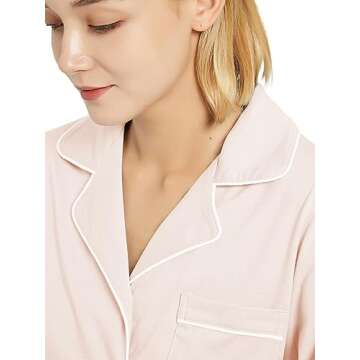 Honypove 100% Cotton Pajama Set for Women Long Sleeve Womens Sleepwear Button Down NightWear Soft Pj Lounge Sets (Pink,M)