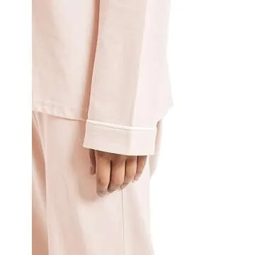 Honypove 100% Cotton Pajama Set for Women Long Sleeve Womens Sleepwear Button Down NightWear Soft Pj Lounge Sets (Pink,M)